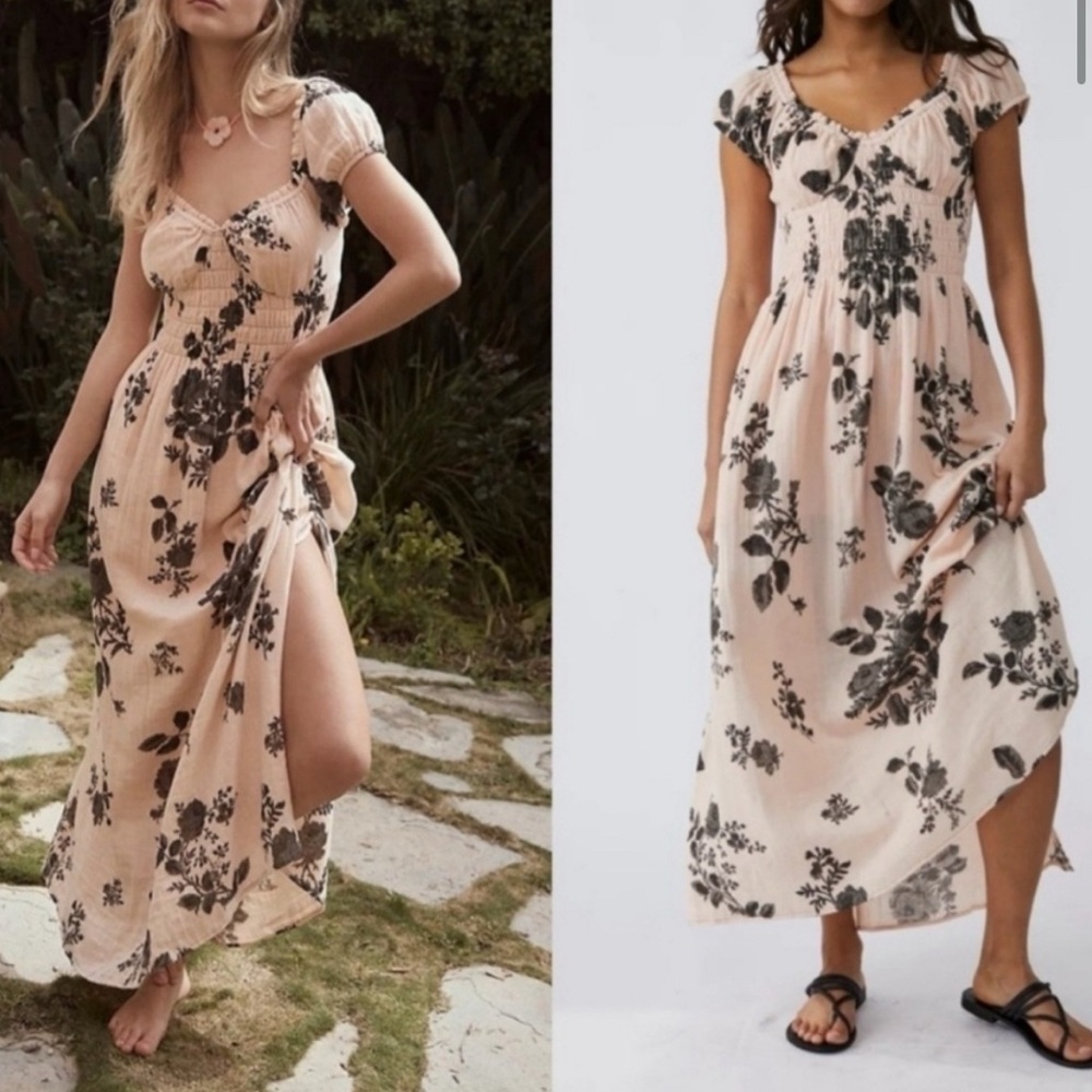 Free People Forget Me Not Smocked Midi Dress NWT
